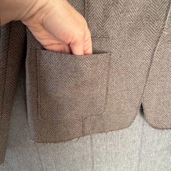 Banana Republic Taupe Ivory Wool Blend Herringbone Tweed 3D Floral Blazer 12 P - Picture 7 of 16